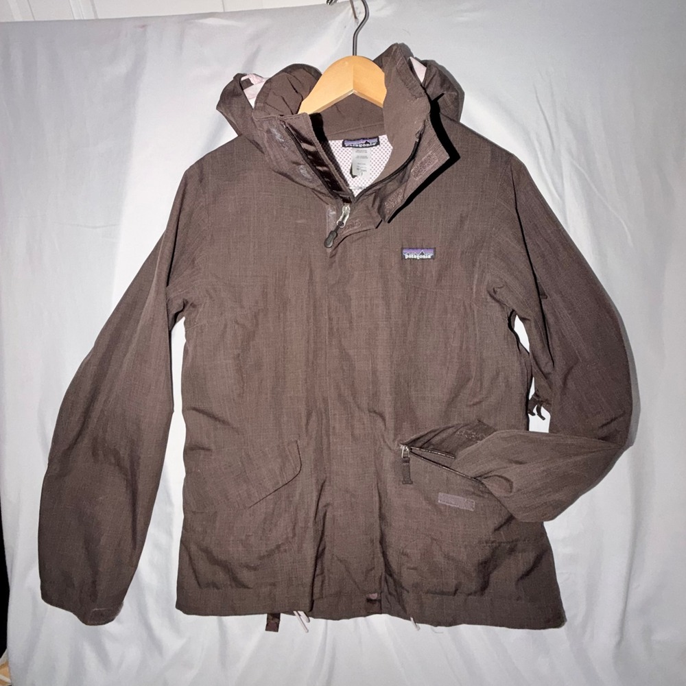 Patagonia Hooded Jacket Size S Brown Full Zip Outdoor Utility Windbreaker
